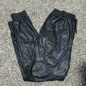 Drawstring leather pants with pockets